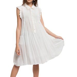 BUTTON FRONT PINTUCK DRESS - WHITE